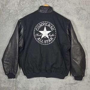 Vtg Golden Bear Converse Varsity Jacket Men XL Leather Wool Full Zip Black White